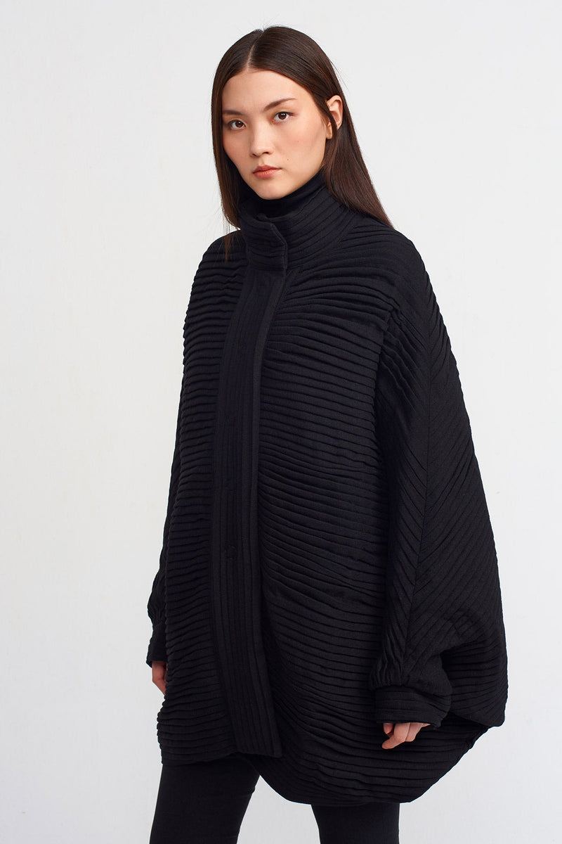 Nu Pleated Bat Sleeve Coat Black