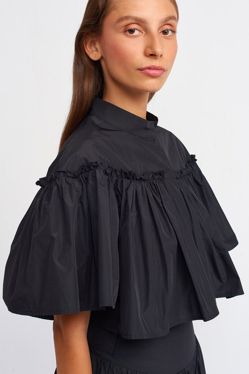 Nu Ruffle Cropped Blouse Black