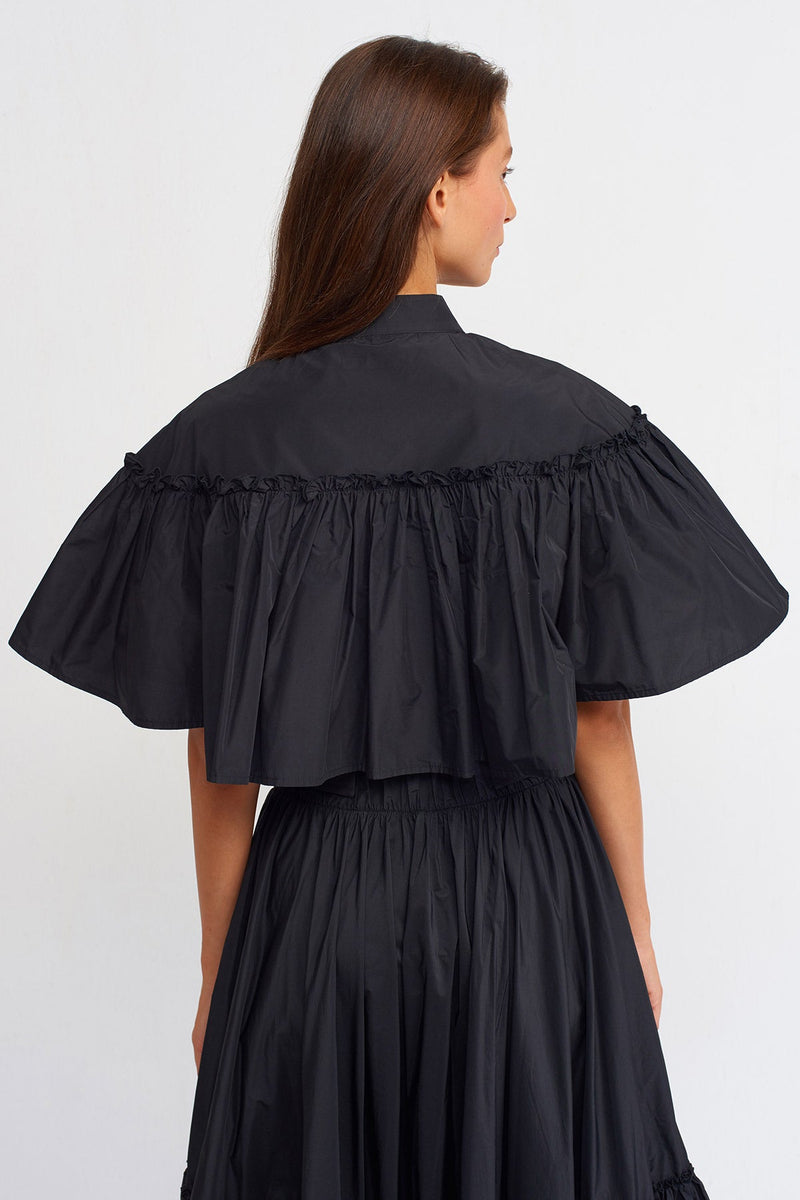 Nu Ruffle Cropped Blouse Black