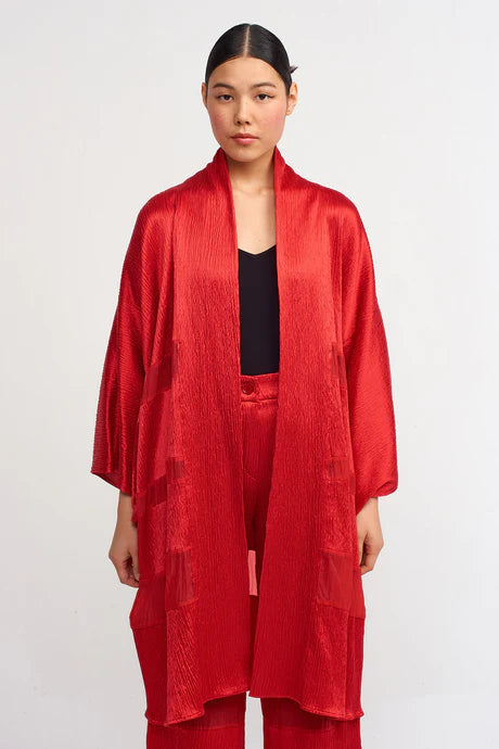 Nu Sheer Detail Textured Outerwear Red