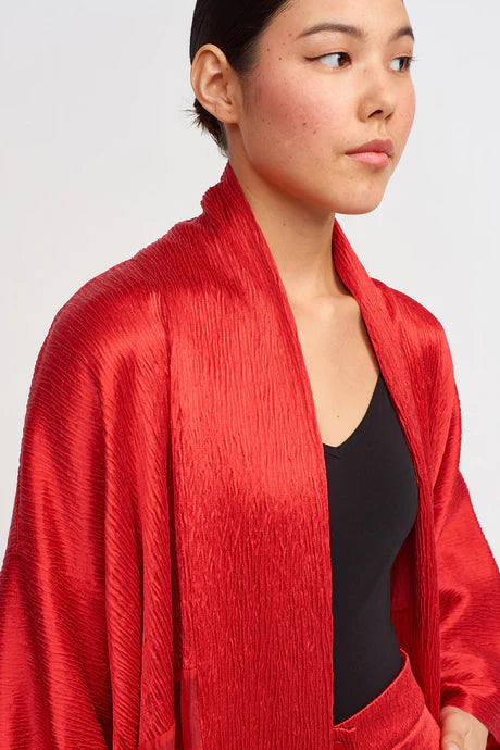 Nu Sheer Detail Textured Outerwear Red