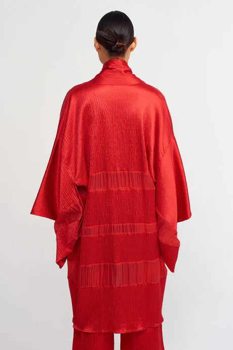 Nu Sheer Detail Textured Outerwear Red