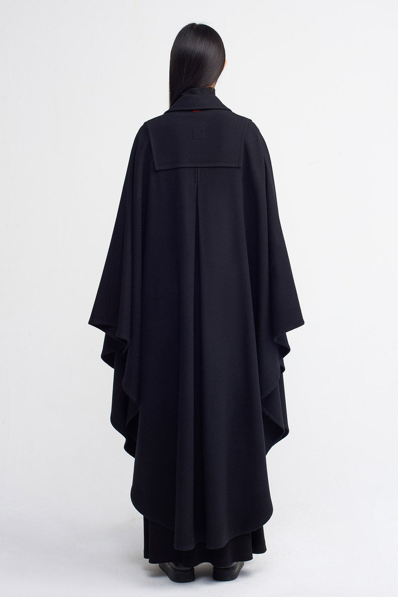 Nu Elegant Double Breasted Cape Coat Black