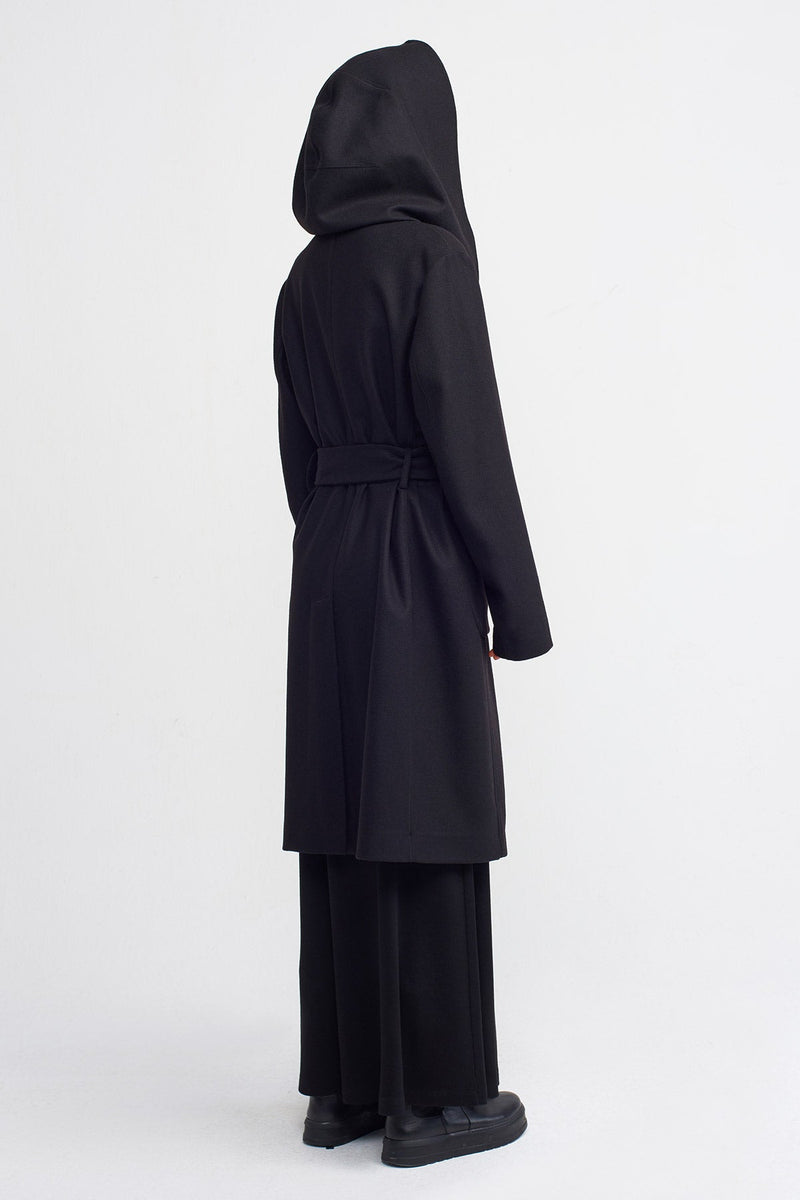 Nu Loose Midi Coat With Hood Black