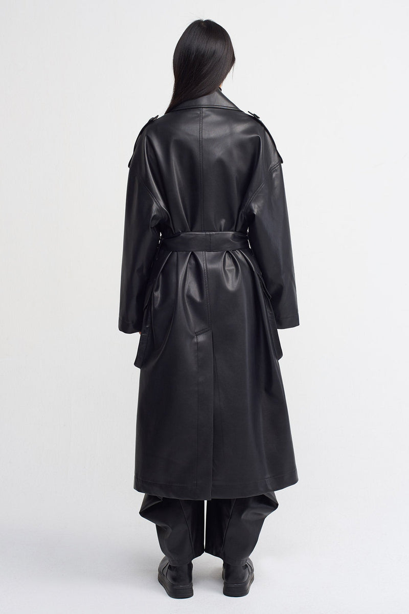 Nu Double Breasted Trendy Trench Coat Black