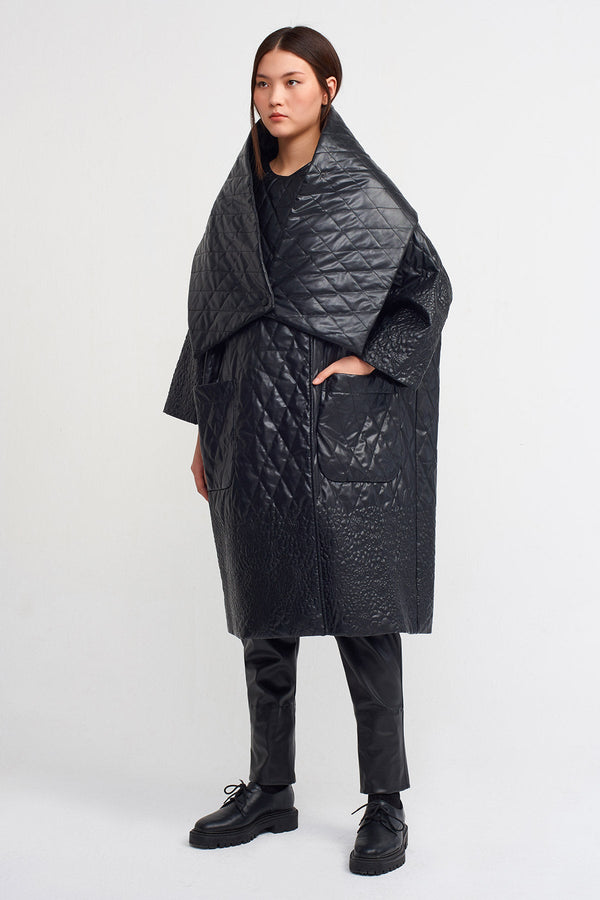 Nu Cape-Effect Quilted Coat Black