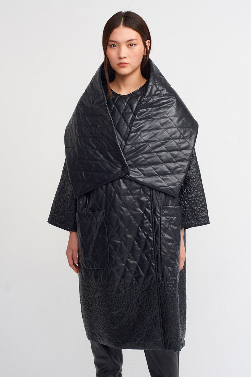 Nu Cape-Effect Quilted Coat Black