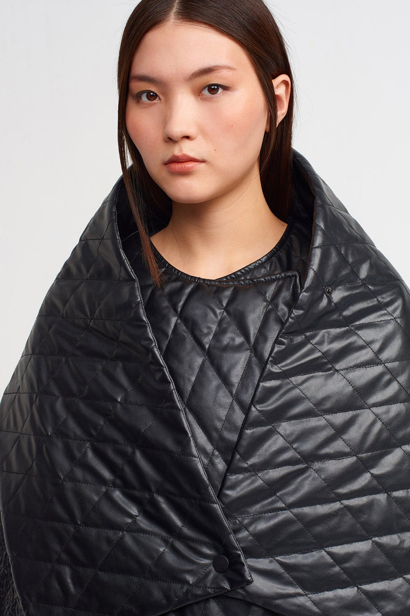 Nu Cape-Effect Quilted Coat Black