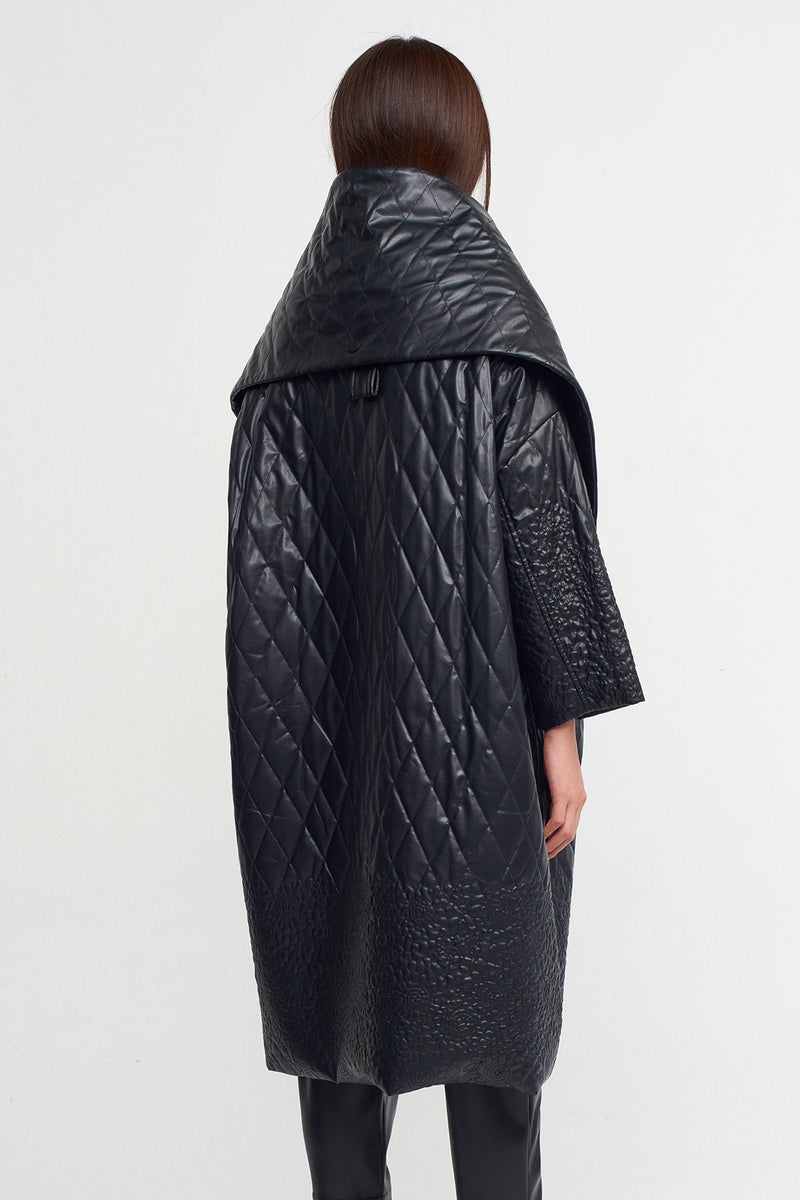 Nu Cape-Effect Quilted Coat Black