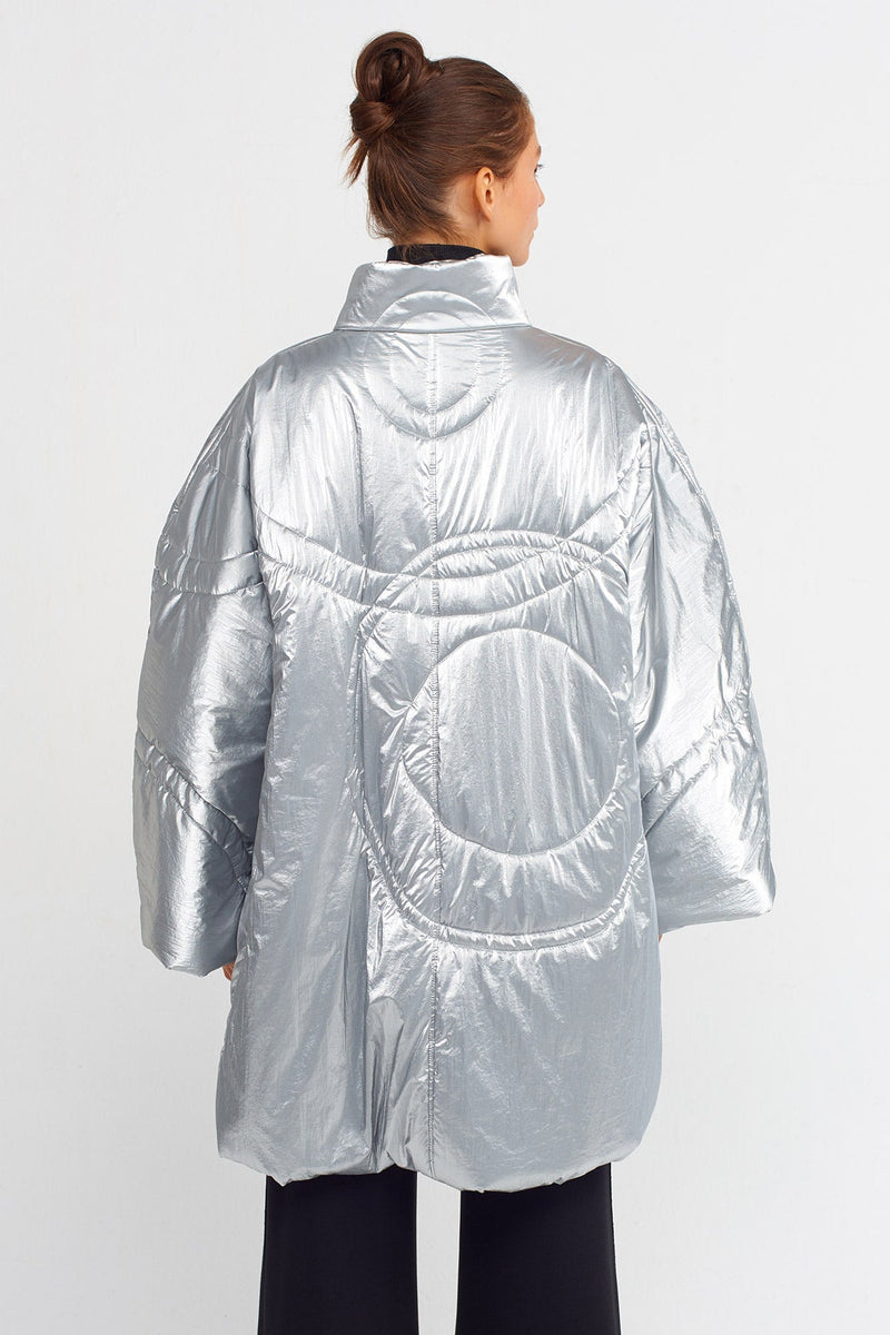 Nu Oversize Puffer Metallic Quilted Jacket Platinum