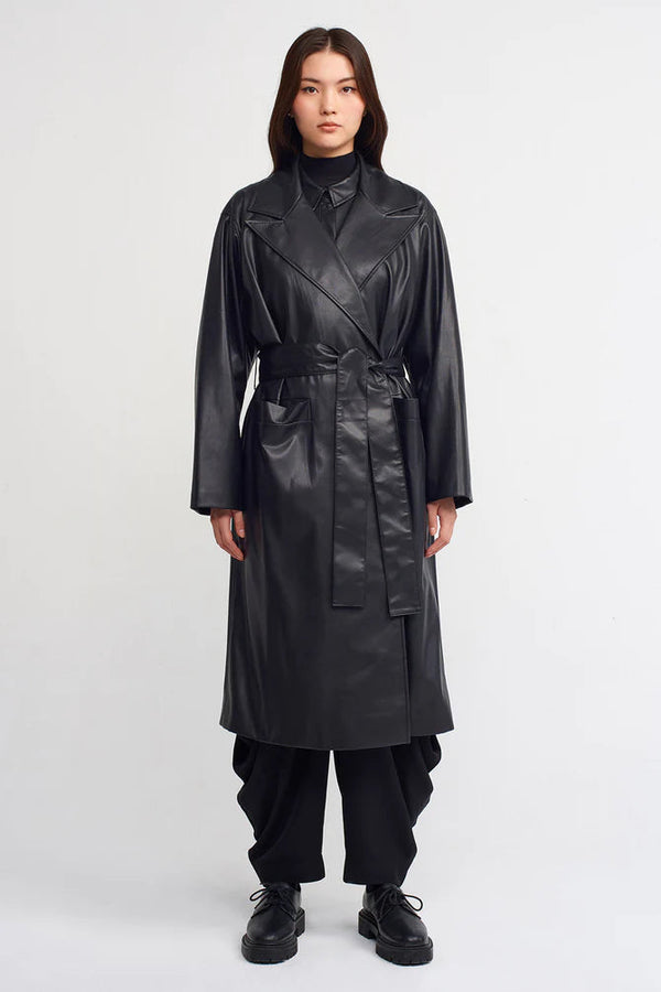 Nu Synthetic Leather Trench Coat Black