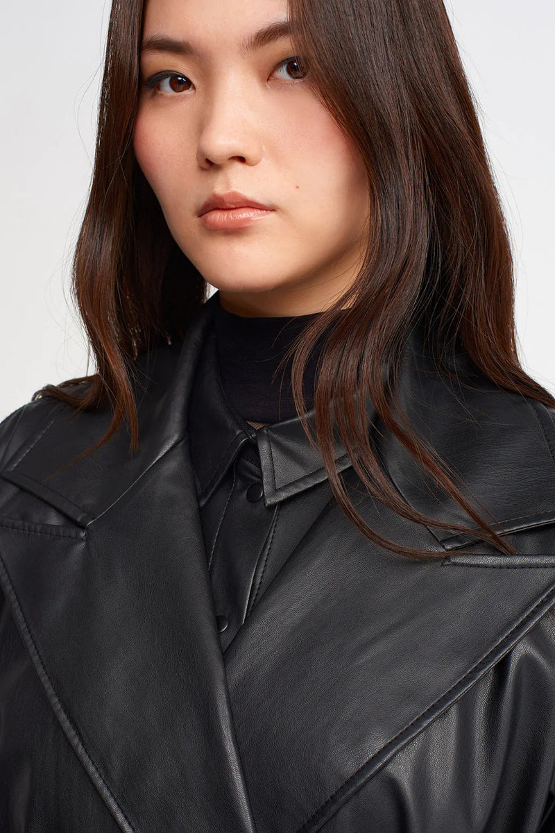 Nu Synthetic Leather Trench Coat Black