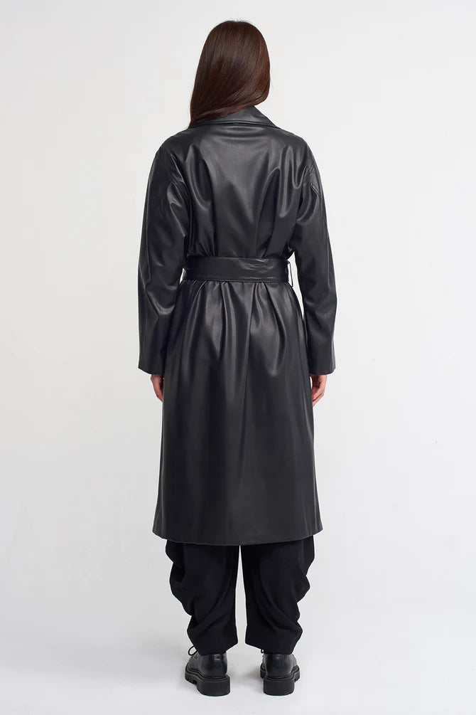 Nu Synthetic Leather Trench Coat Black