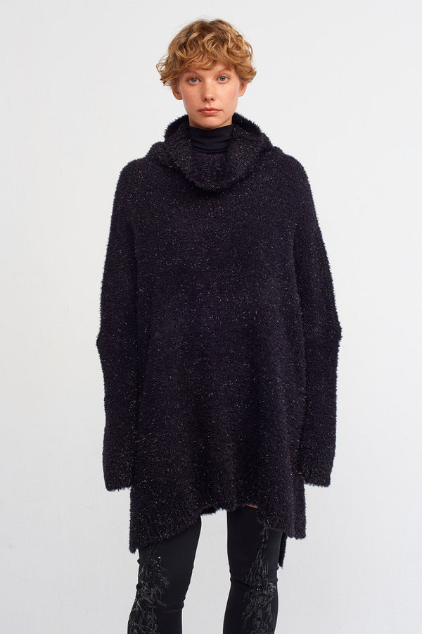 Nu Shiny Thread  Detailed Oversize Sweater  Black