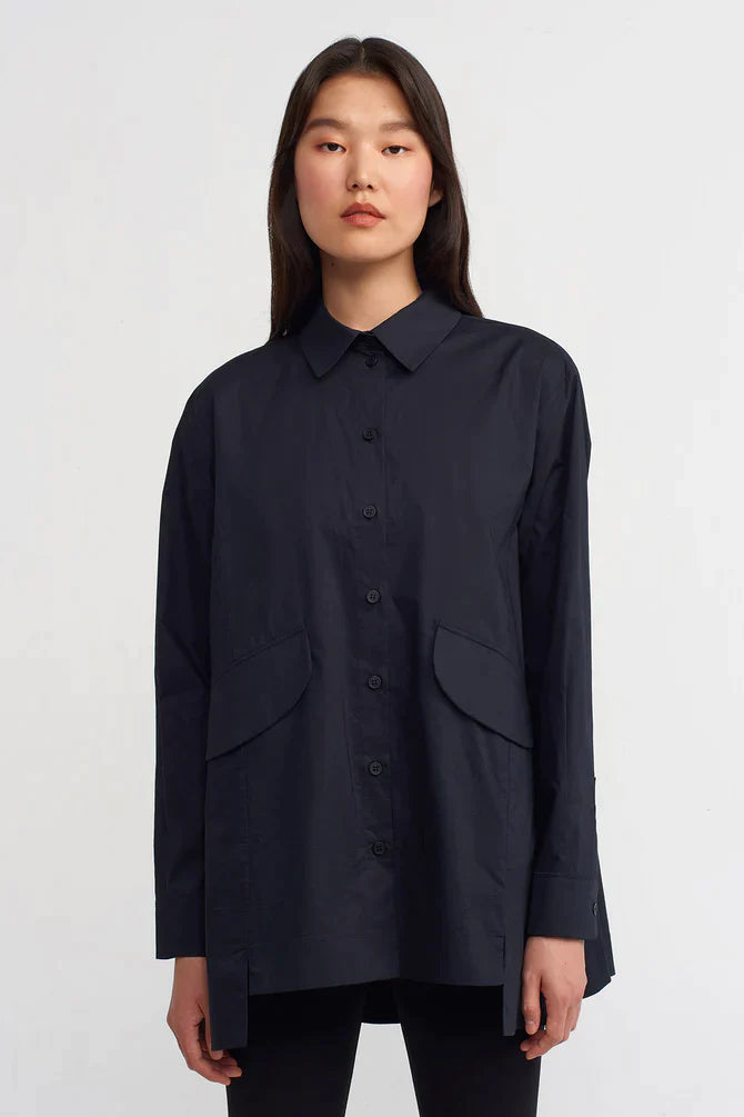 Nu Double Pocket Solid Shirt Black