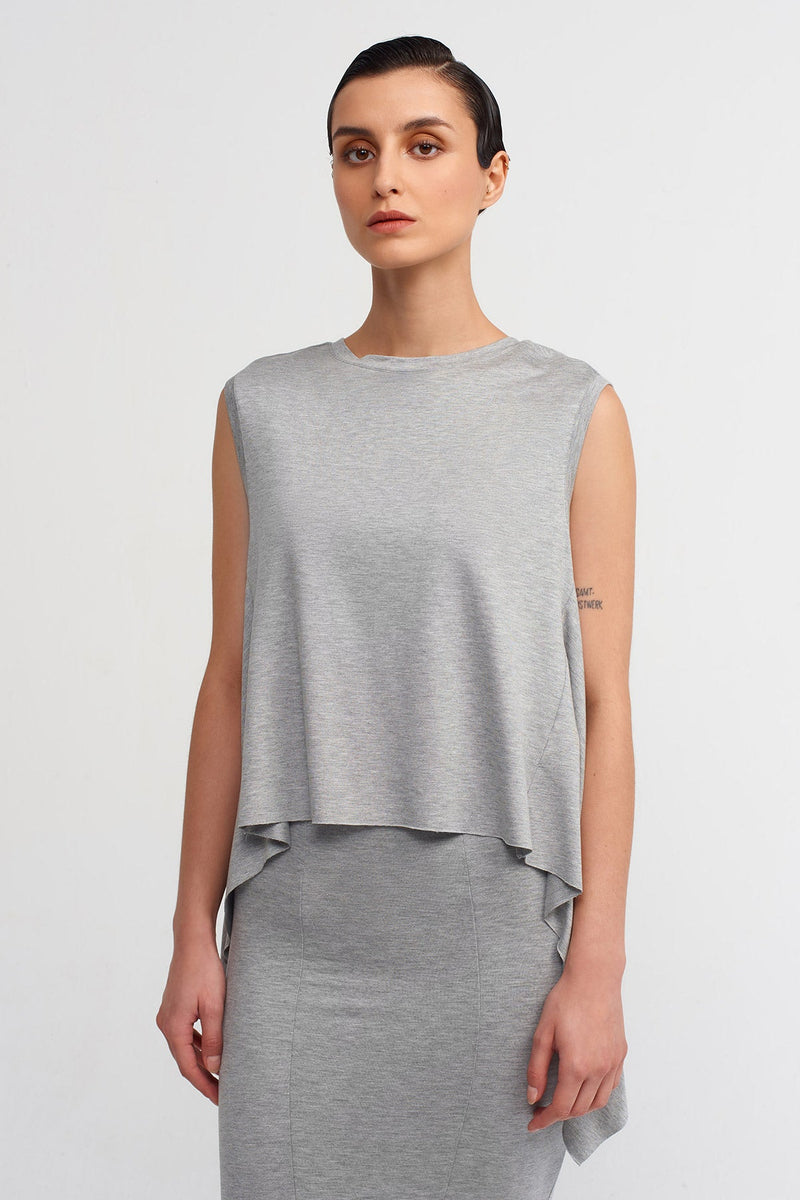 Nu Round Neck Asymmetric Comfortable Blouse Grey Melange