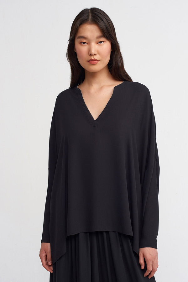 Nu V-Neck Blouse With Metal Trim Black