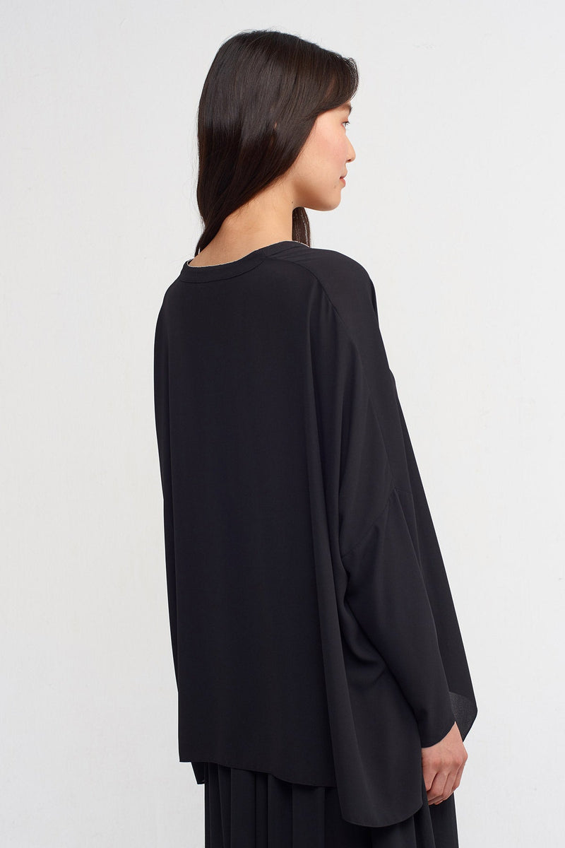 Nu V-Neck Blouse With Metal Trim Black