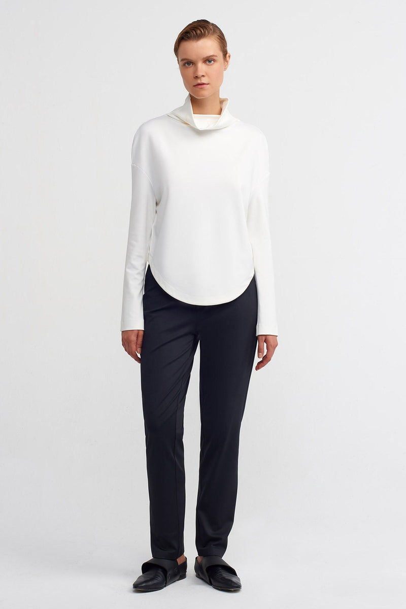 Nu Cowl Collar Crop Blouse Off White