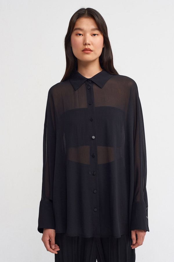 Nu Silk Chiffon Elegant Shirt Black