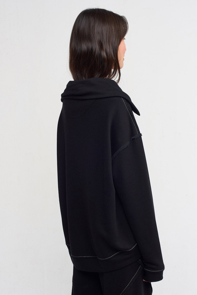 Nu Zip Collar Contrast Stitched Sweatshirt Natural/Black