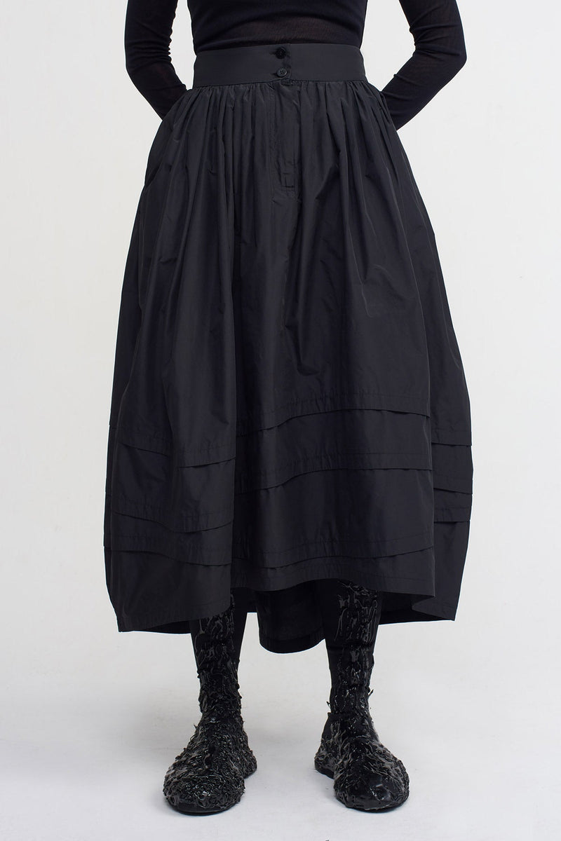 Nu Midi Length Balloon Taffeta Skirt Black