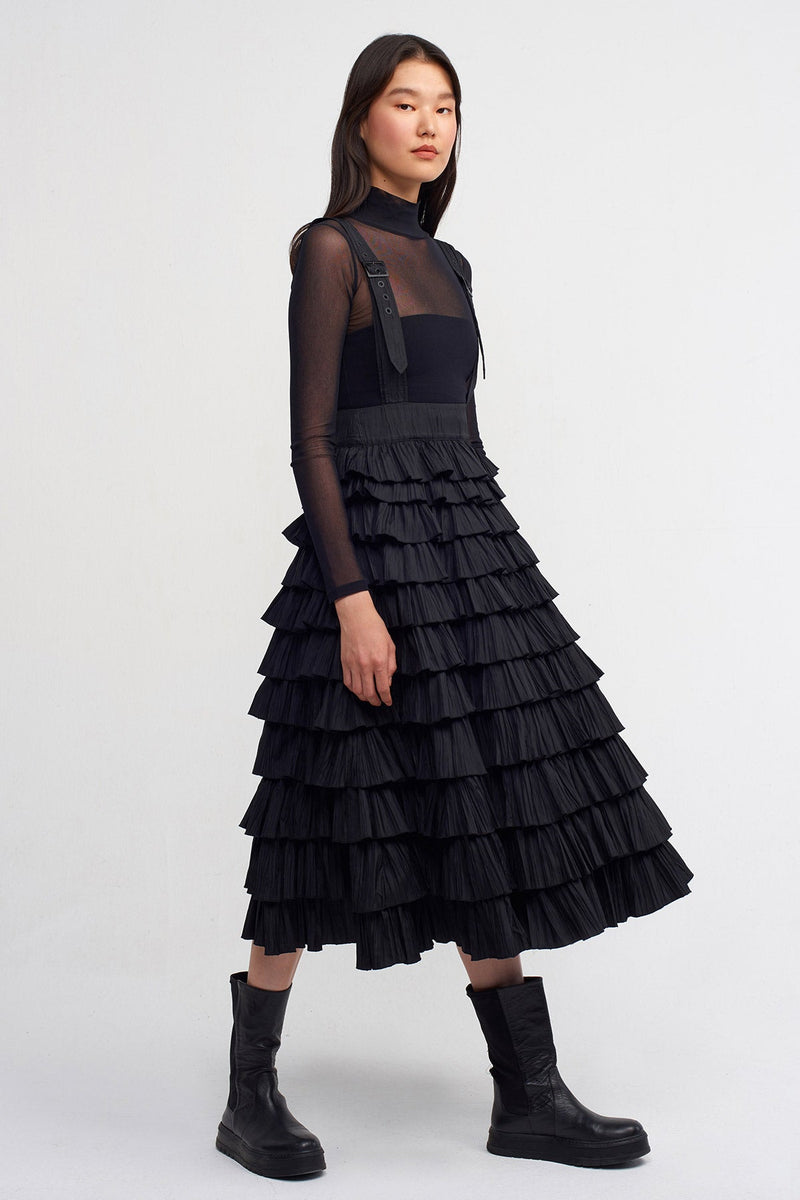 Nu Shoulder Belted Ruffle Skirt Black