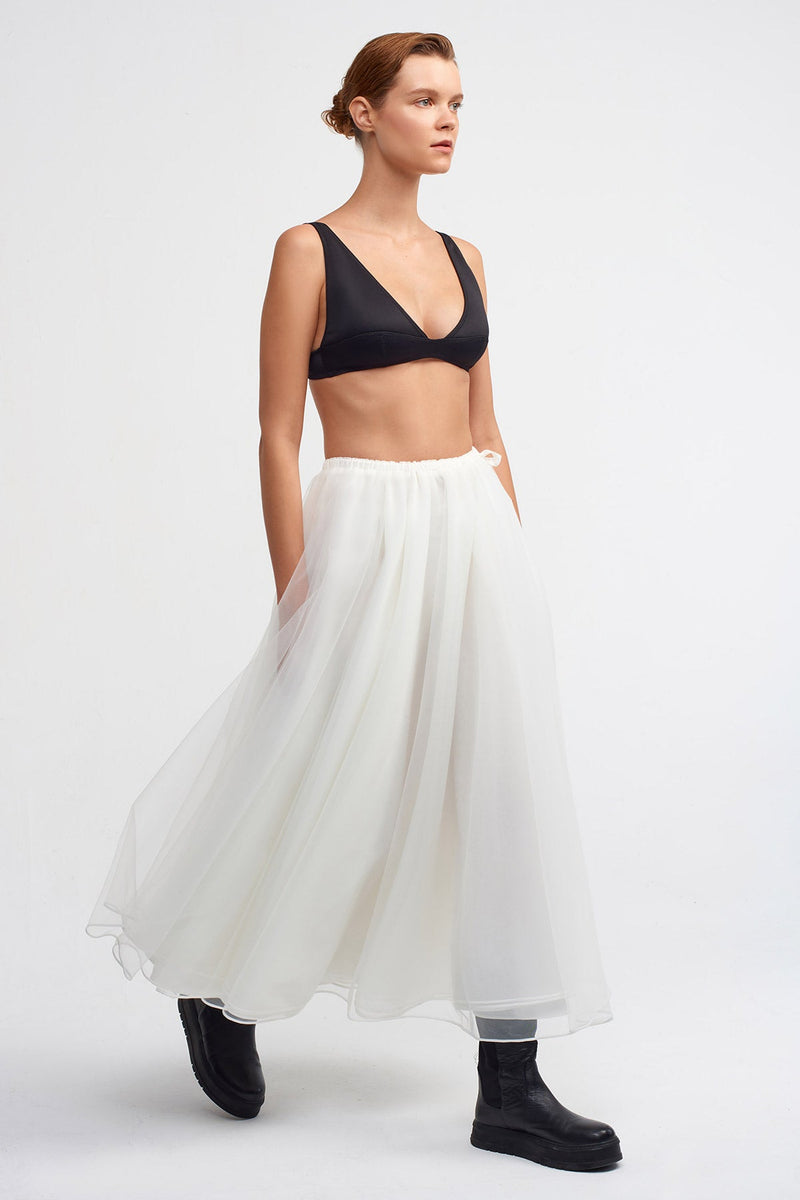 Nu Tulle Midi Skirt Off White