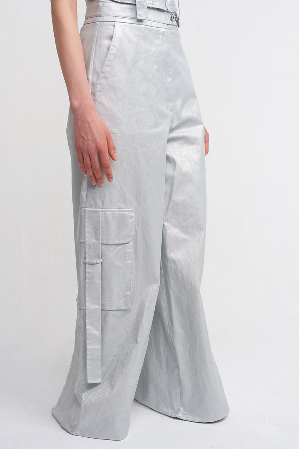 Nu Wide Leg Trousers With Cargo Pocket Silver