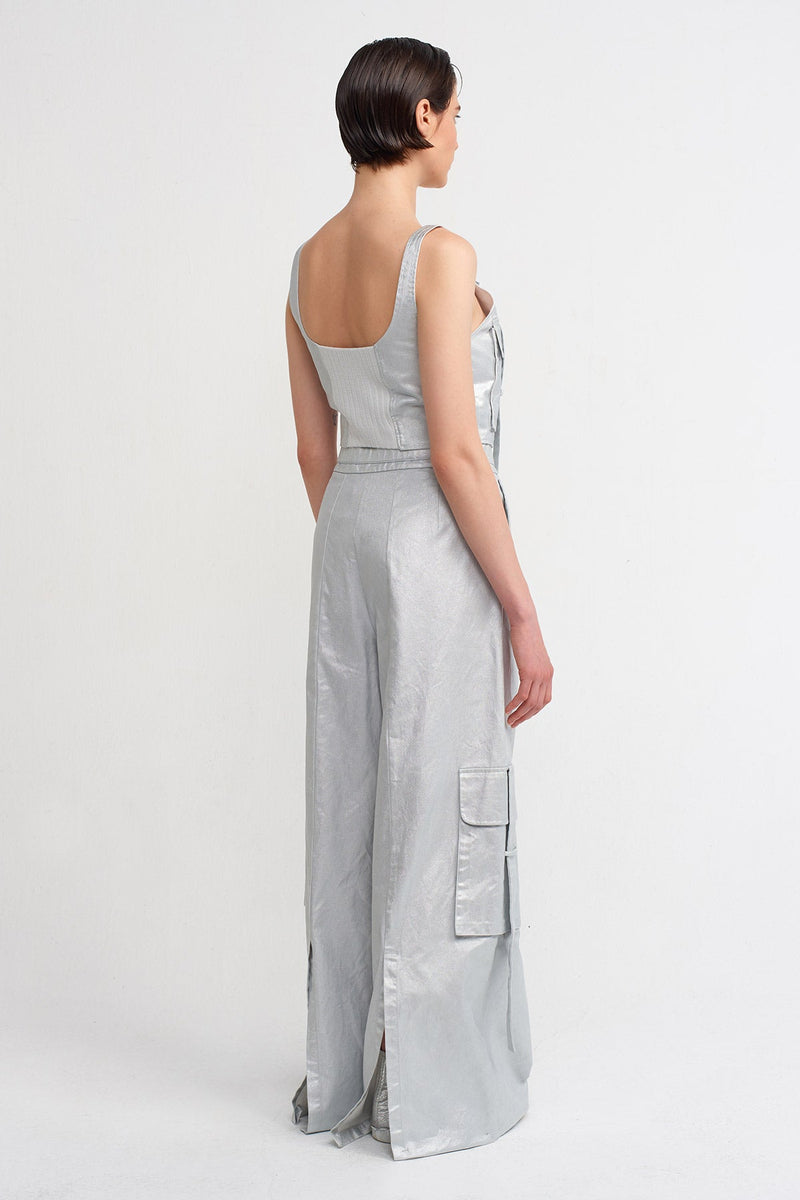 Nu Wide Leg Trousers With Cargo Pocket Silver