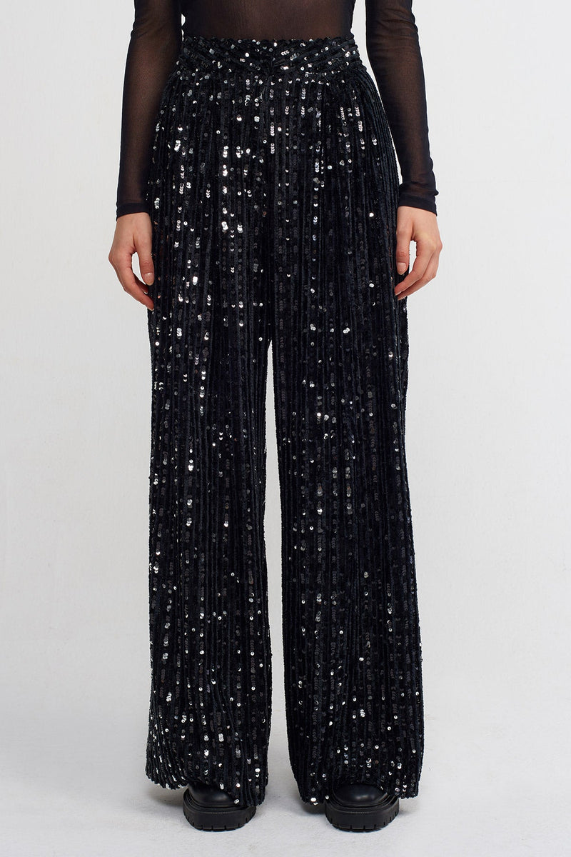 Nu Sequin Striped Trousers Black