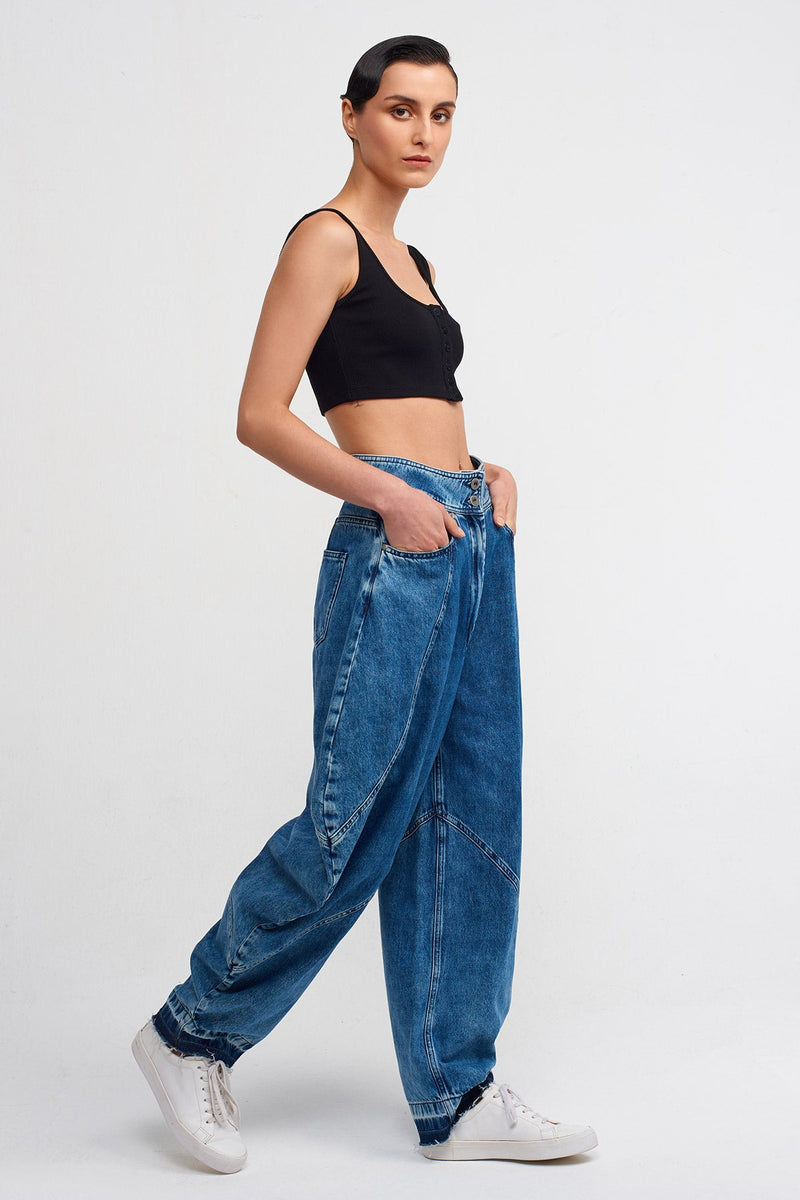 Nu Denim Trousers With Side Draping Blue