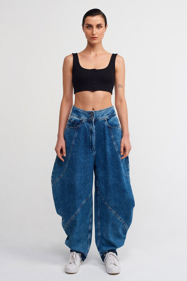 Nu Denim Trousers With Side Draping Blue