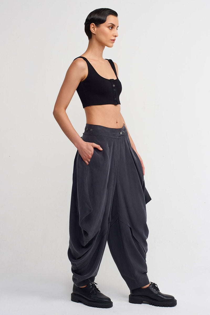 Nu Silk Trousers With Draped Sides Dark Grey