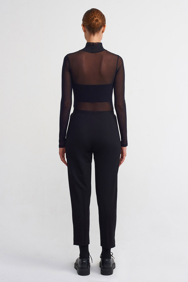 Nu Ribbed Detail Solid Trousers Black