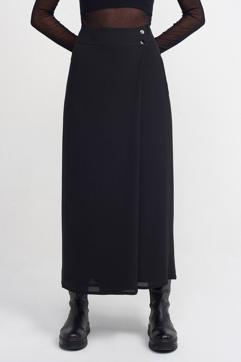 Nu Front Slit Skirt Pants Black