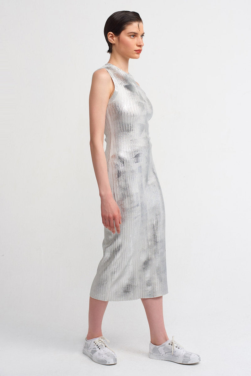 Nu Printed Rib Midi Dress Silver