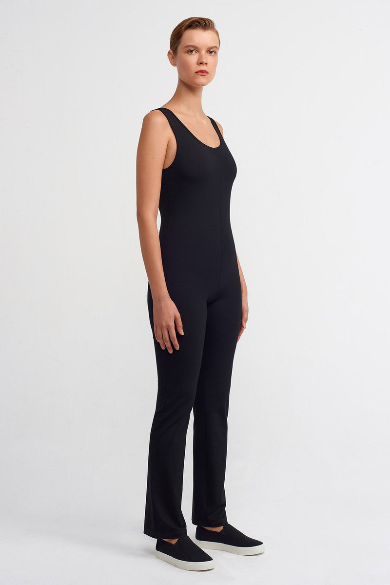 Nu Solid Sleeveless Knit Jumpsuit Black