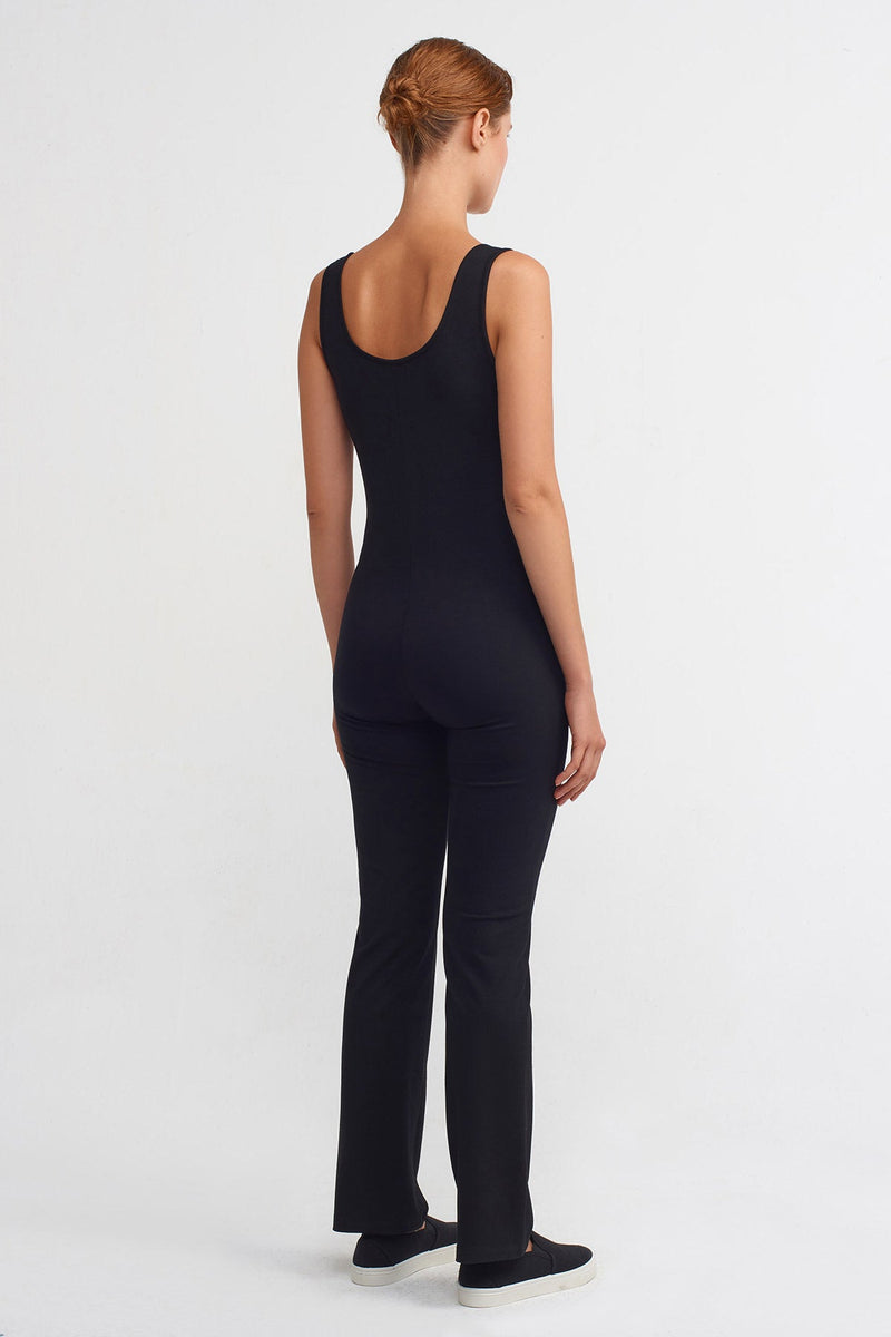 Nu Solid Sleeveless Knit Jumpsuit Black