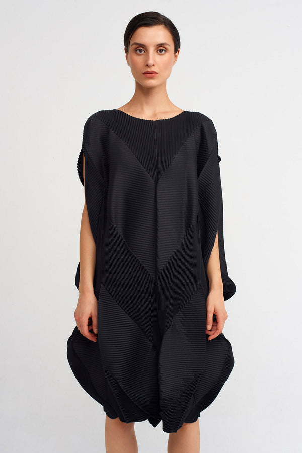 Nu Asymmetrical Pleated Dress Black