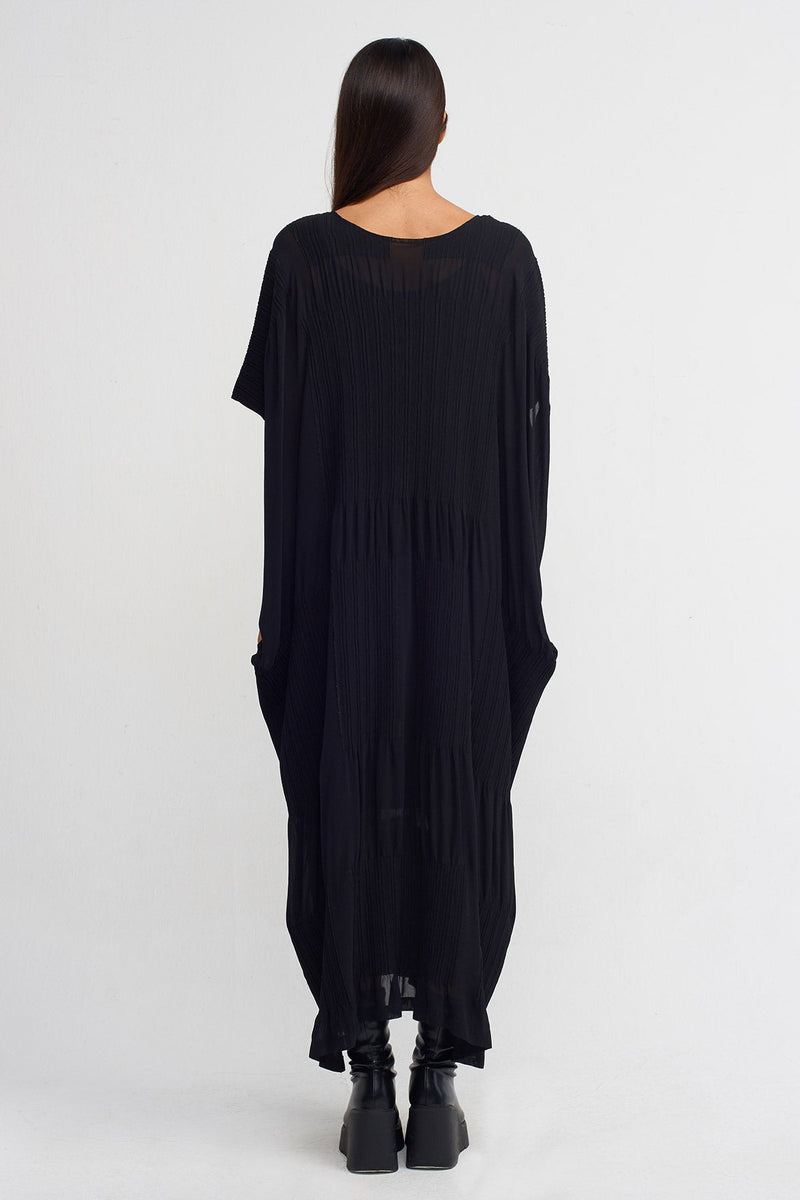 Nu Jacquard Pleated Maxi Dress Black