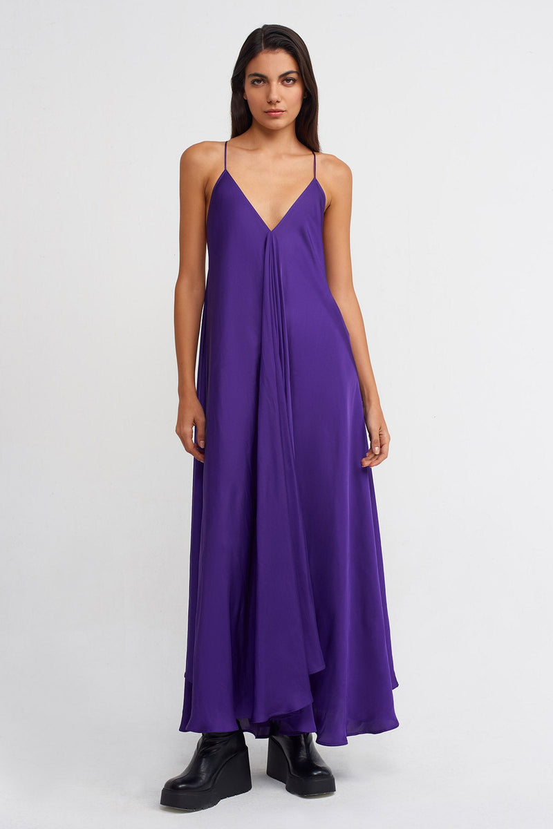 Nu Thin-Strap Satin Long Dress Purple