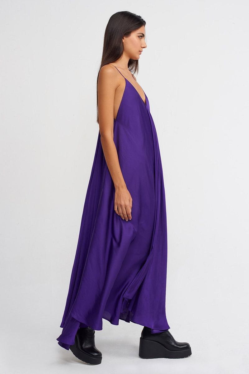 Nu Thin-Strap Satin Long Dress Purple