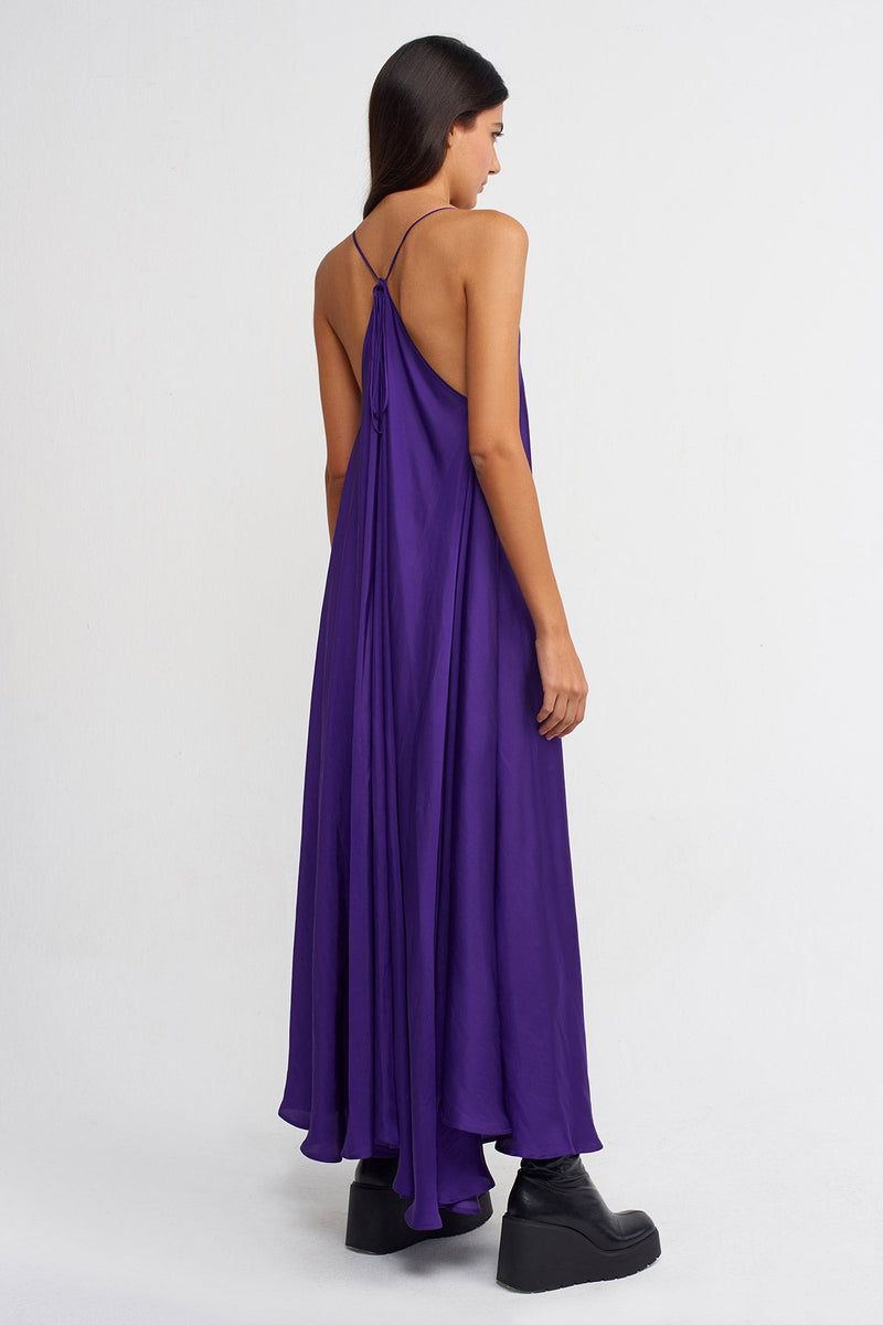 Nu Thin-Strap Satin Long Dress Purple