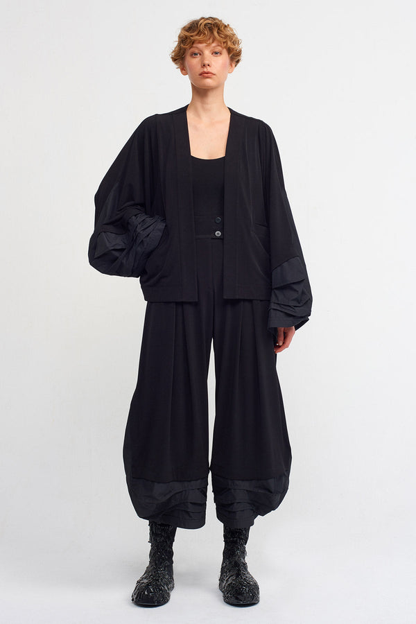 Nu Taffeta Sleeve Jersey Cardigan Black