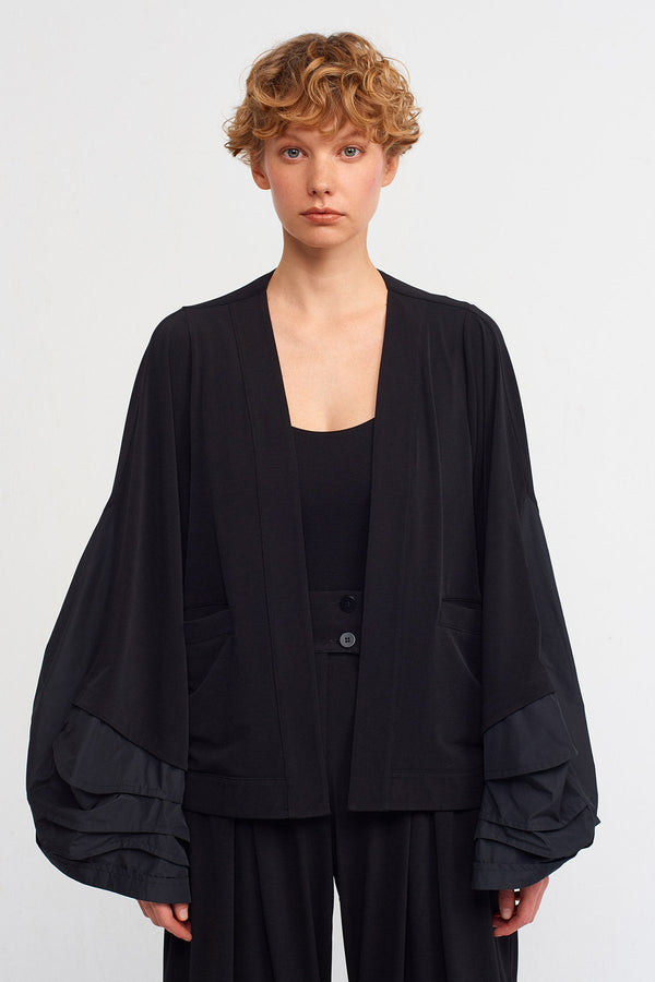 Nu Taffeta Sleeve Jersey Cardigan Black