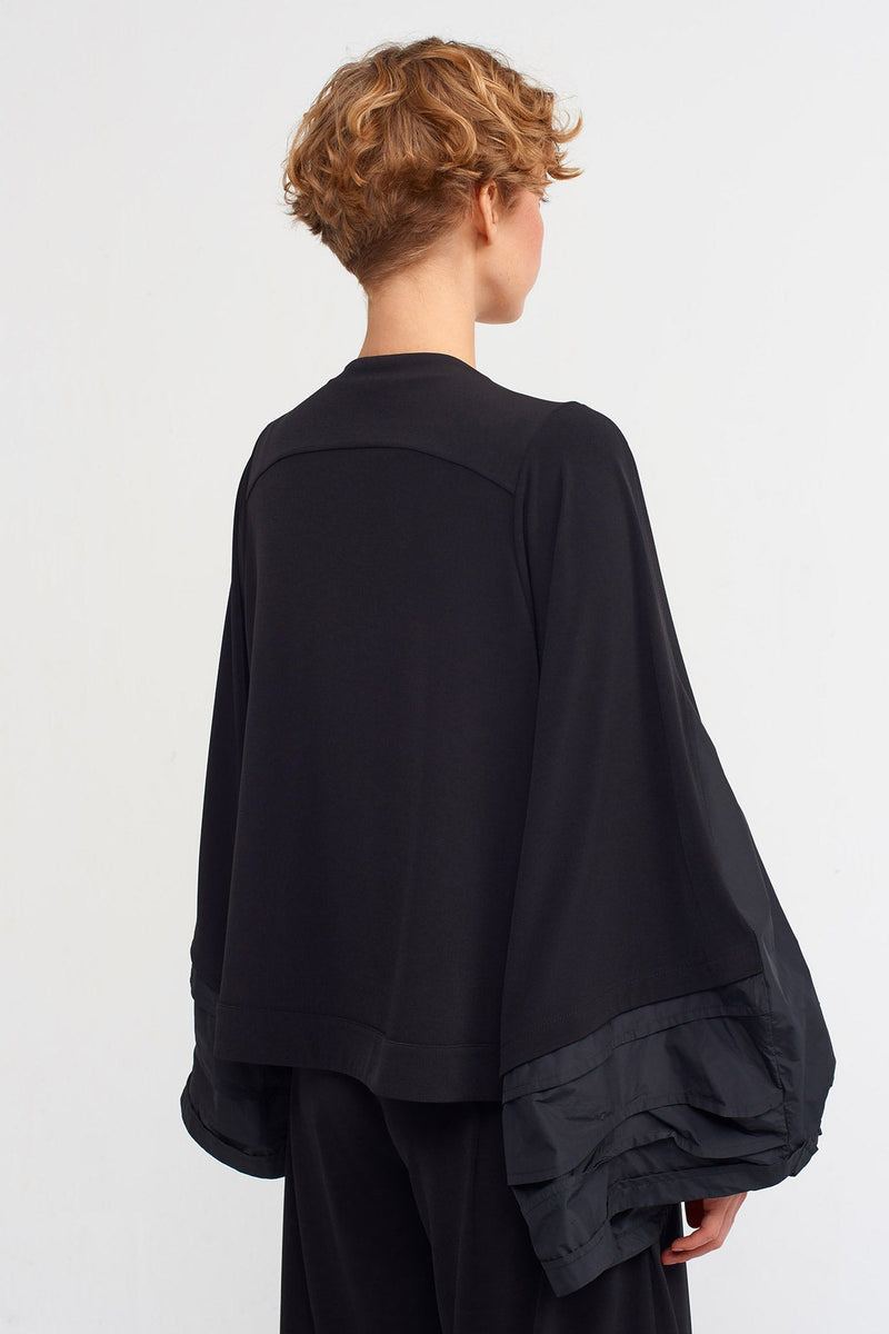 Nu Taffeta Sleeve Jersey Cardigan Black