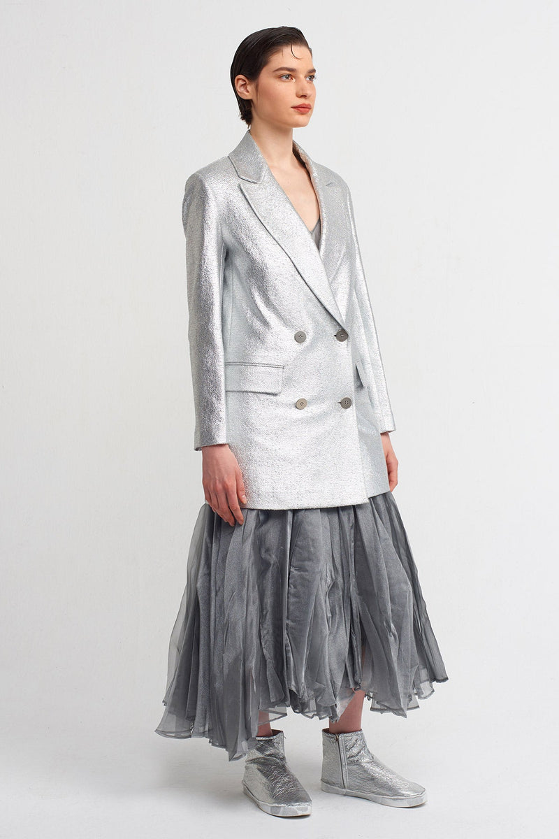 Nu Metallic Long Sleeve Blazer Jacket Silver