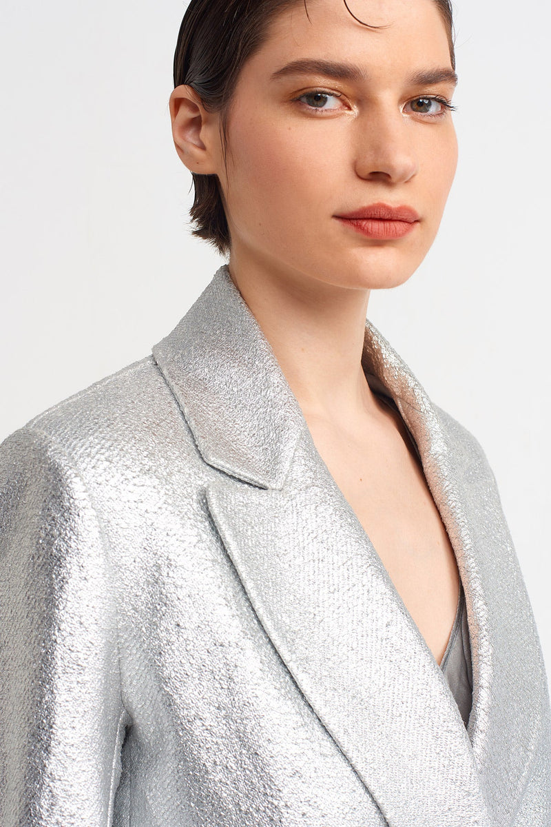 Nu Metallic Long Sleeve Blazer Jacket Silver