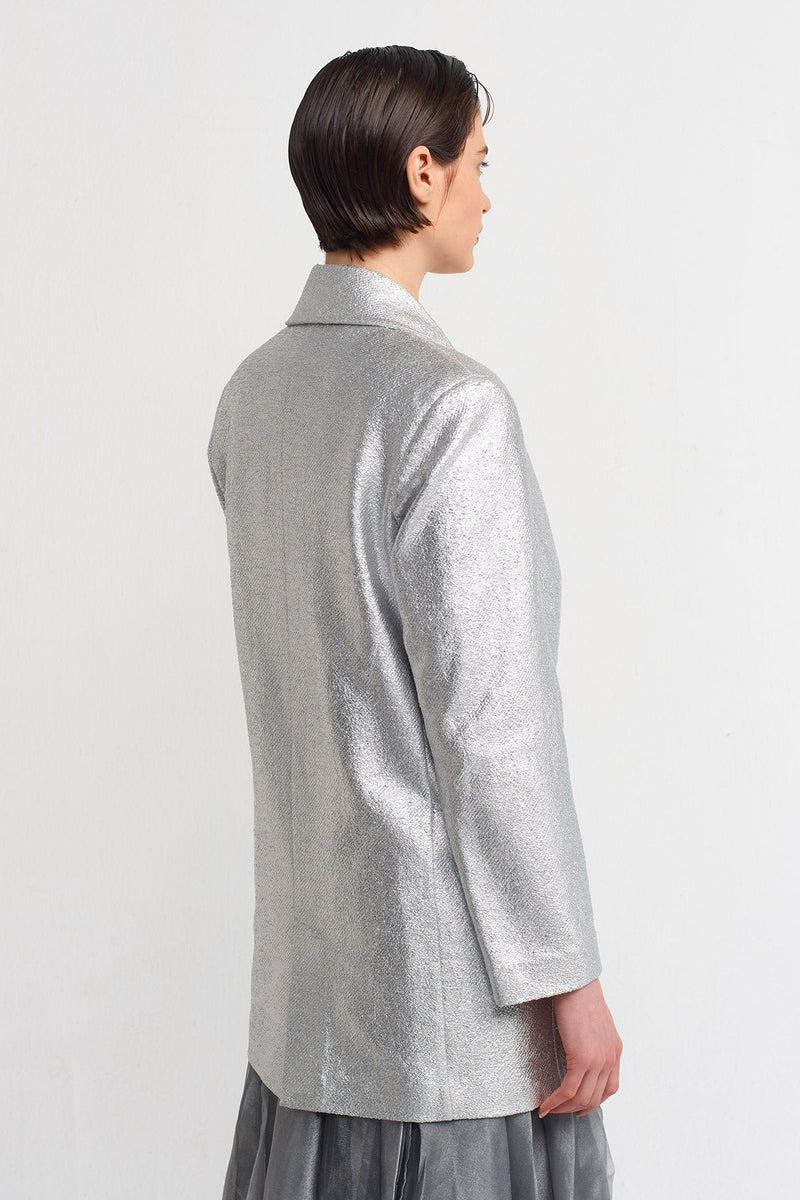 Nu Metallic Long Sleeve Blazer Jacket Silver